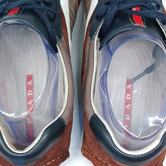 Prada Suede Oxford Sneakers, Brown/Khaki Size 9 - Picture 11 of 12